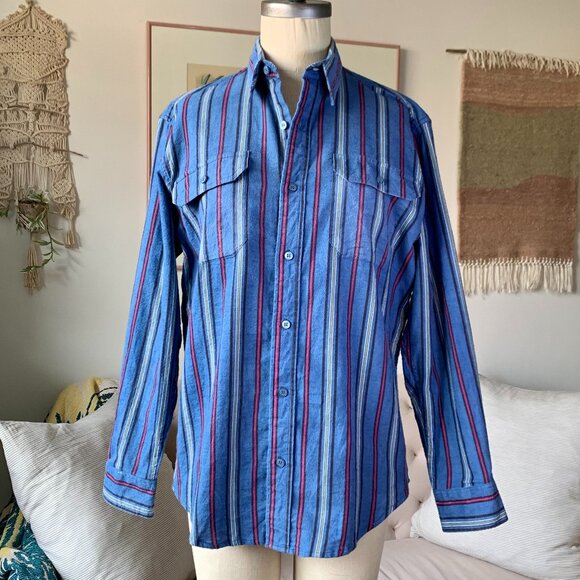 Vintage Sears Wearmaster Stripped Long Sleeve Causal Shirt Heritage Normcore - Picture 6 of 16
